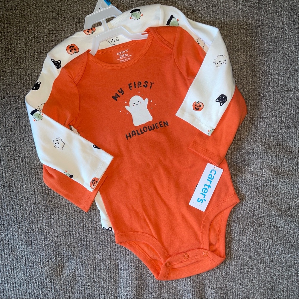SALE 4/$20 Carter's Orange White First Halloween Ghost Pumpkin Frankenstein